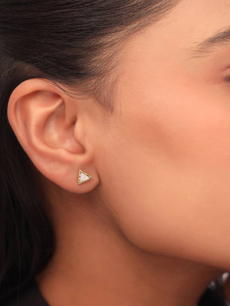 Kicky & Perky 925 Sterling Silver Mother Of Pearl Stud Earrings 14K Gold Plated Triangle : VSILIJE035_G