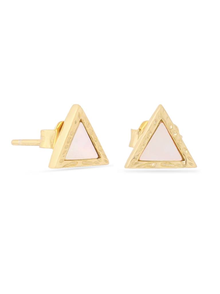 Kicky & Perky 925 Sterling Silver Mother Of Pearl Stud Earrings 14K Gold Plated Triangle : VSILIJE035_G