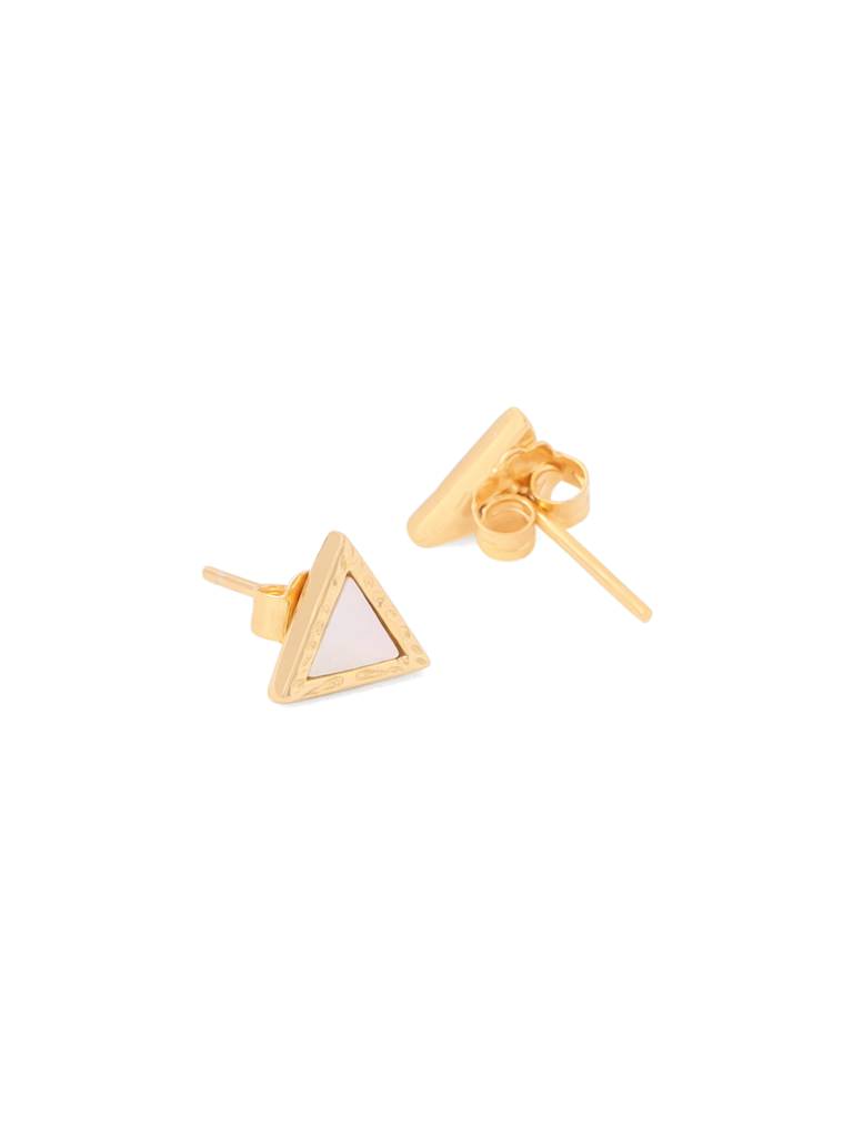 Kicky & Perky 925 Sterling Silver Mother Of Pearl Stud Earrings 14K Gold Plated Triangle : VSILIJE035_G