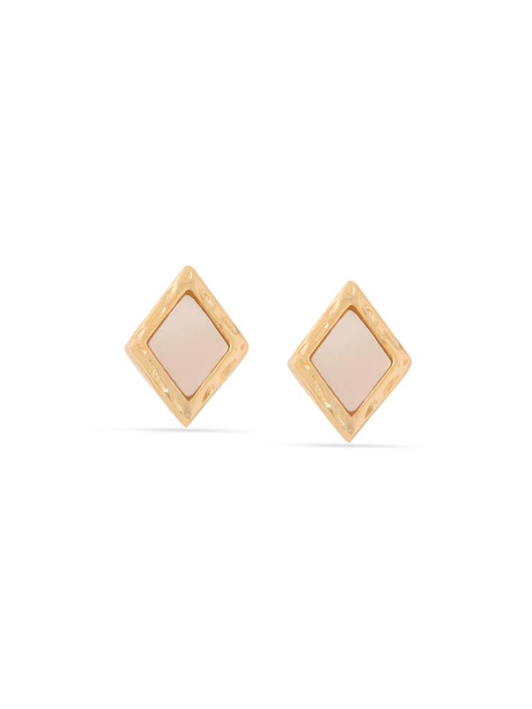 Kicky & Perky 925 Sterling Silver 14K Gold Plated Diamond-Shaped Mother Of Pearl Stud Earrings : VSILIJE036_G
