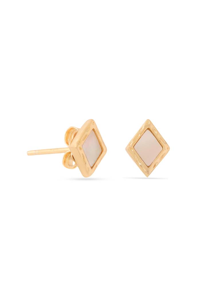 Kicky & Perky 925 Sterling Silver 14K Gold Plated Diamond-Shaped Mother Of Pearl Stud Earrings : VSILIJE036_G