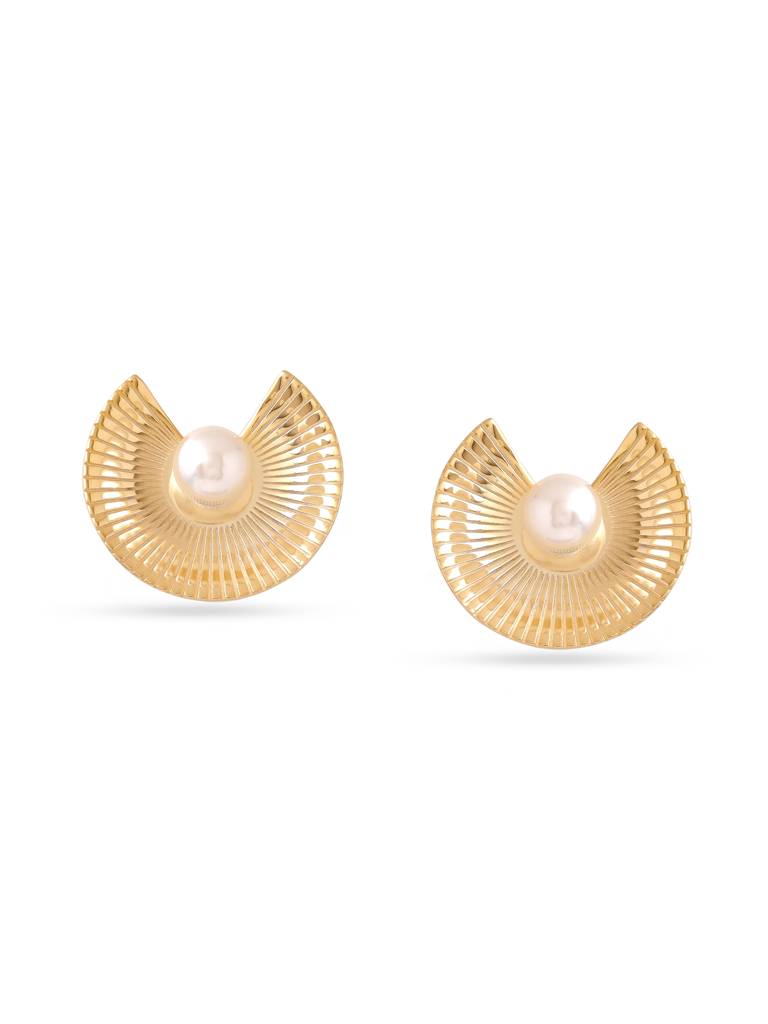 Kicky & Perky 925 Sterling Silver Abstract Pearl Stud Earrings (14K Gold Plated ) : VSILIJE038_G