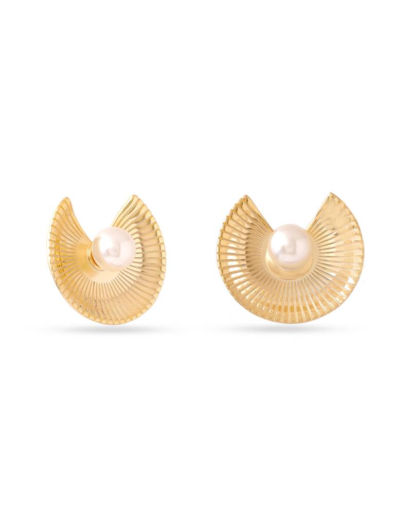 Kicky & Perky 925 Sterling Silver Abstract Pearl Stud Earrings (14K Gold Plated ) : VSILIJE038_G
