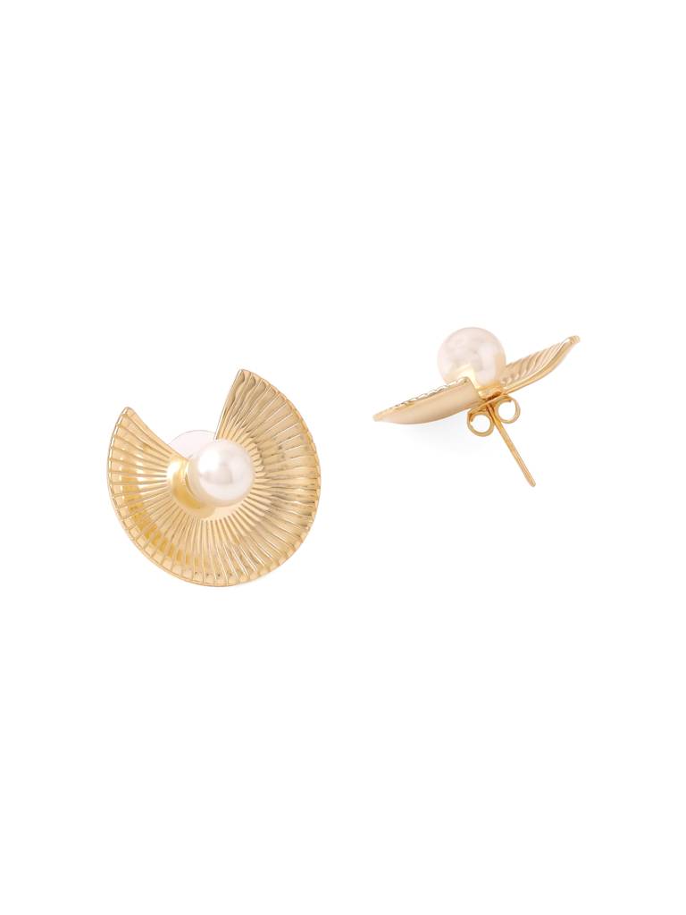 Kicky & Perky 925 Sterling Silver Abstract Pearl Stud Earrings (14K Gold Plated ) : VSILIJE038_G