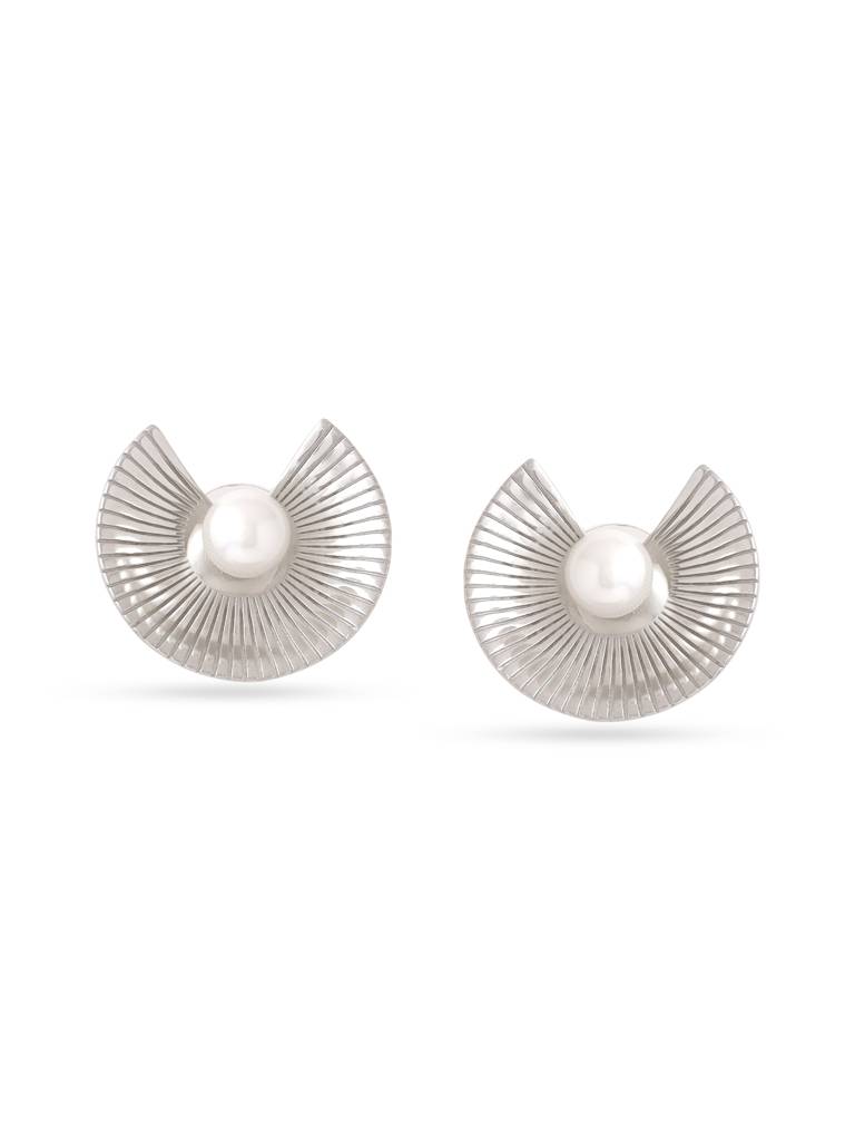 Kicky & Perky 925 Sterling Silver Abstract Pearl Stud Earrings : VSILIJE038_S