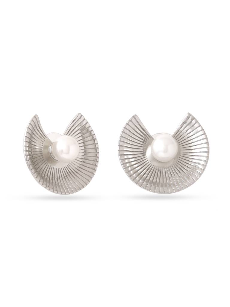 Kicky & Perky 925 Sterling Silver Abstract Pearl Stud Earrings : VSILIJE038_S