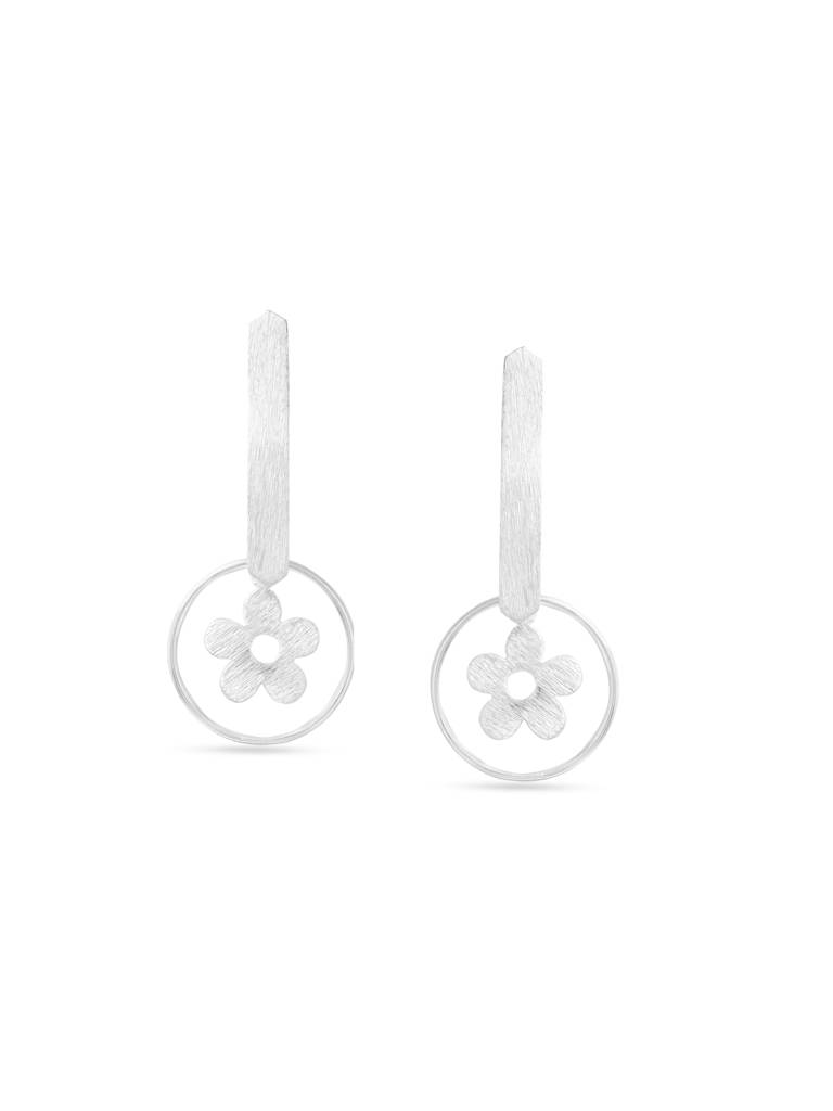 Kicky & Perky 925 Sterling Silver Geometric Floral Scratch-Finish Earrings : VSILIJE041