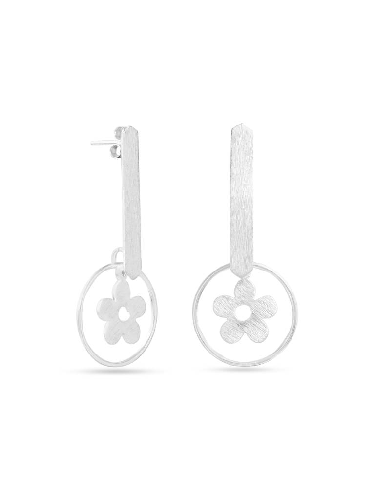 Kicky & Perky 925 Sterling Silver Geometric Floral Scratch-Finish Earrings : VSILIJE041