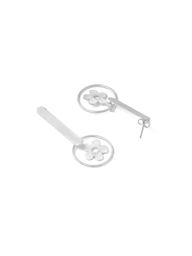 Kicky & Perky 925 Sterling Silver Geometric Floral Scratch-Finish Earrings : VSILIJE041