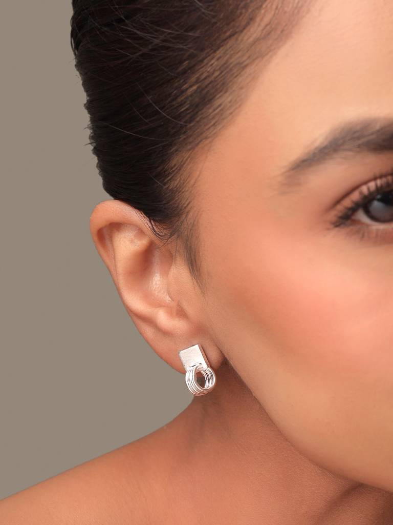 Kicky & Perky 925 Sterling Silver Abstract Geometric Scratch-Finish Earrings : VSILIJE042