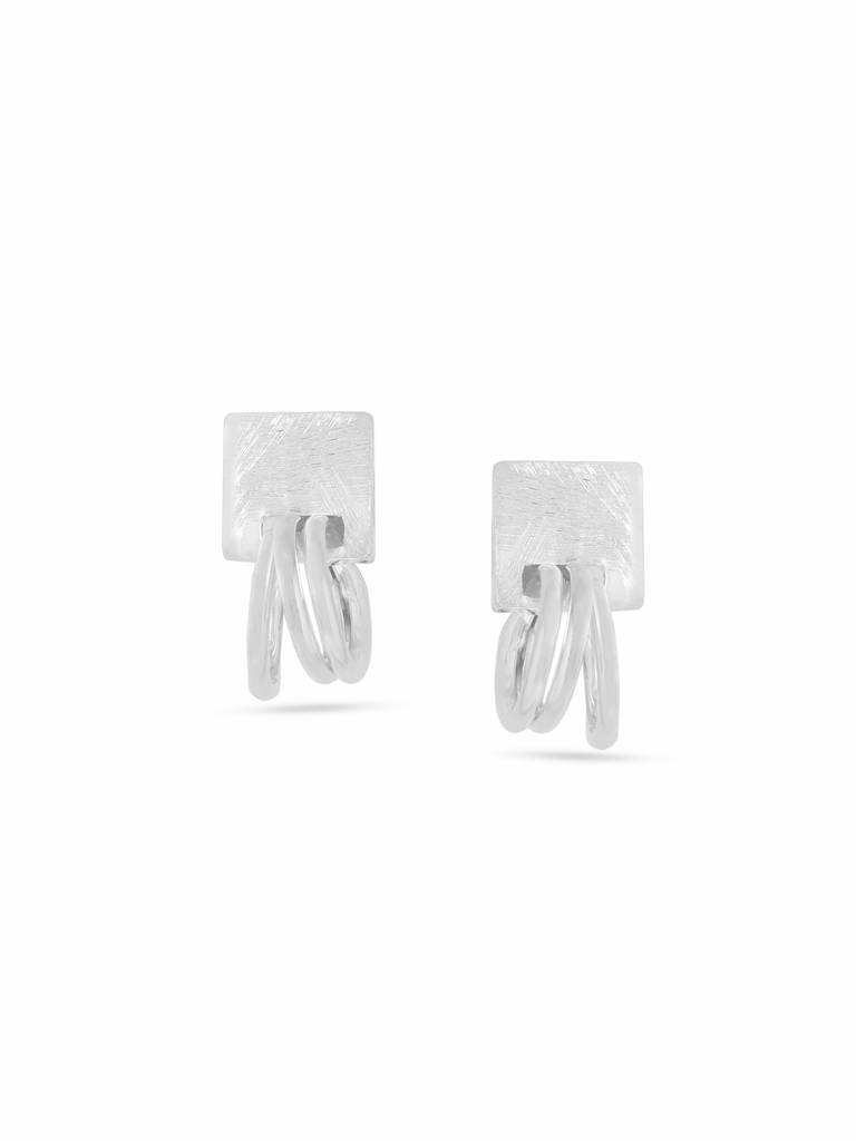 Kicky & Perky 925 Sterling Silver Abstract Geometric Scratch-Finish Earrings : VSILIJE042