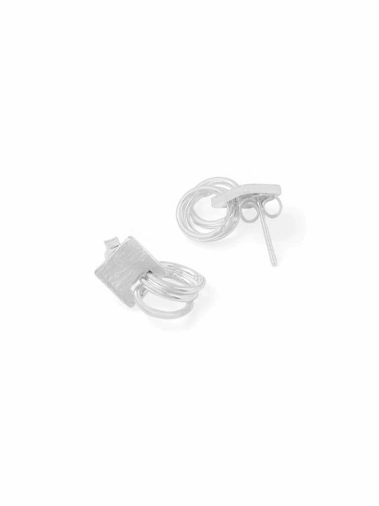 Kicky & Perky 925 Sterling Silver Abstract Geometric Scratch-Finish Earrings : VSILIJE042