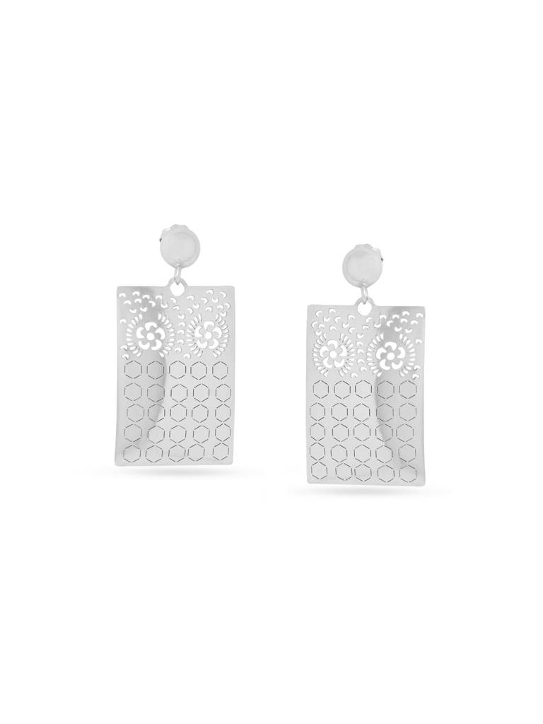 Kicky & Perky 925 Sterling Silver Geometric Jali Pattern Earrings (Silver Rhodium) : VSILIJE045