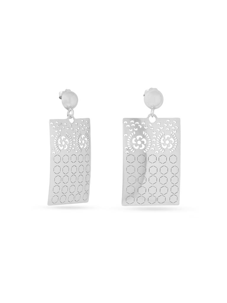 Kicky & Perky 925 Sterling Silver Geometric Jali Pattern Earrings (Silver Rhodium) : VSILIJE045