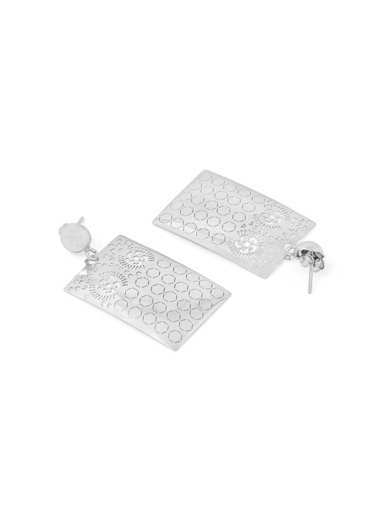 Kicky & Perky 925 Sterling Silver Geometric Jali Pattern Earrings (Silver Rhodium) : VSILIJE045