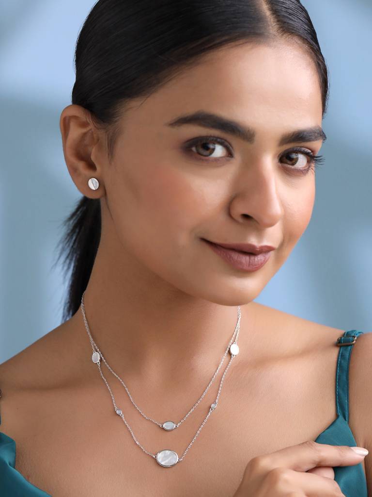Kicky And Perky 925 Sterling Silver Mother Of Pearl Layered Silver Necklace -Vsilijn001_S : VSILIJN001_S