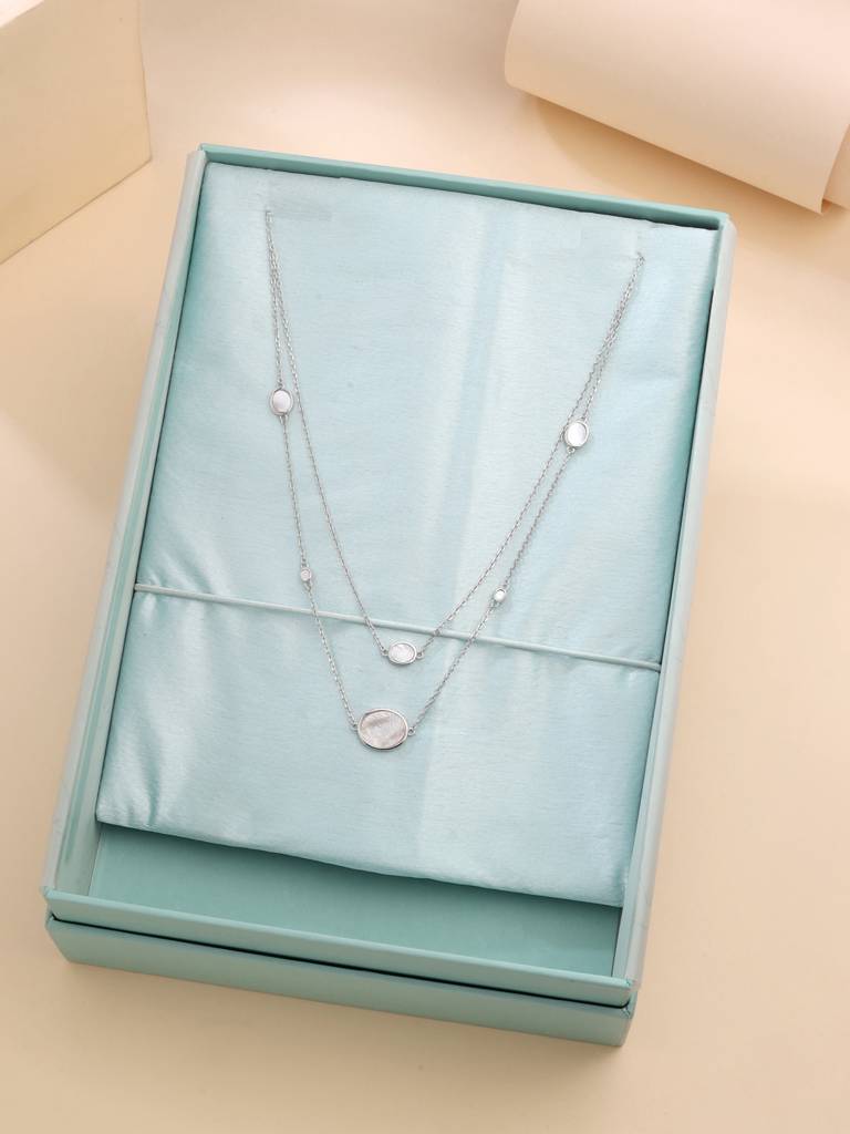Kicky And Perky 925 Sterling Silver Mother Of Pearl Layered Silver Necklace -Vsilijn001_S : VSILIJN001_S