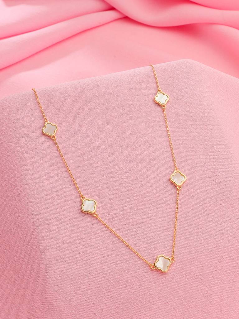 Kicky And Perky 925 Sterling Silver Mother Of Pearl Gold Necklace -Vsilijn006_G : VSILIJN006_G