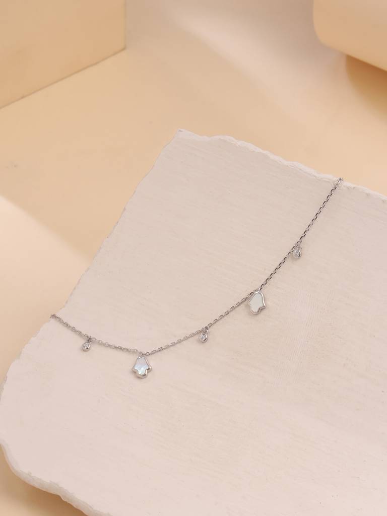 Kicky And Perky 925 Sterling Silver Mother Of Pearl Silver Necklace -Vsilijn008_S : VSILIJN008_S