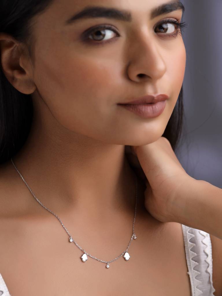 Kicky And Perky 925 Sterling Silver Mother Of Pearl Silver Necklace -Vsilijn008_S : VSILIJN008_S