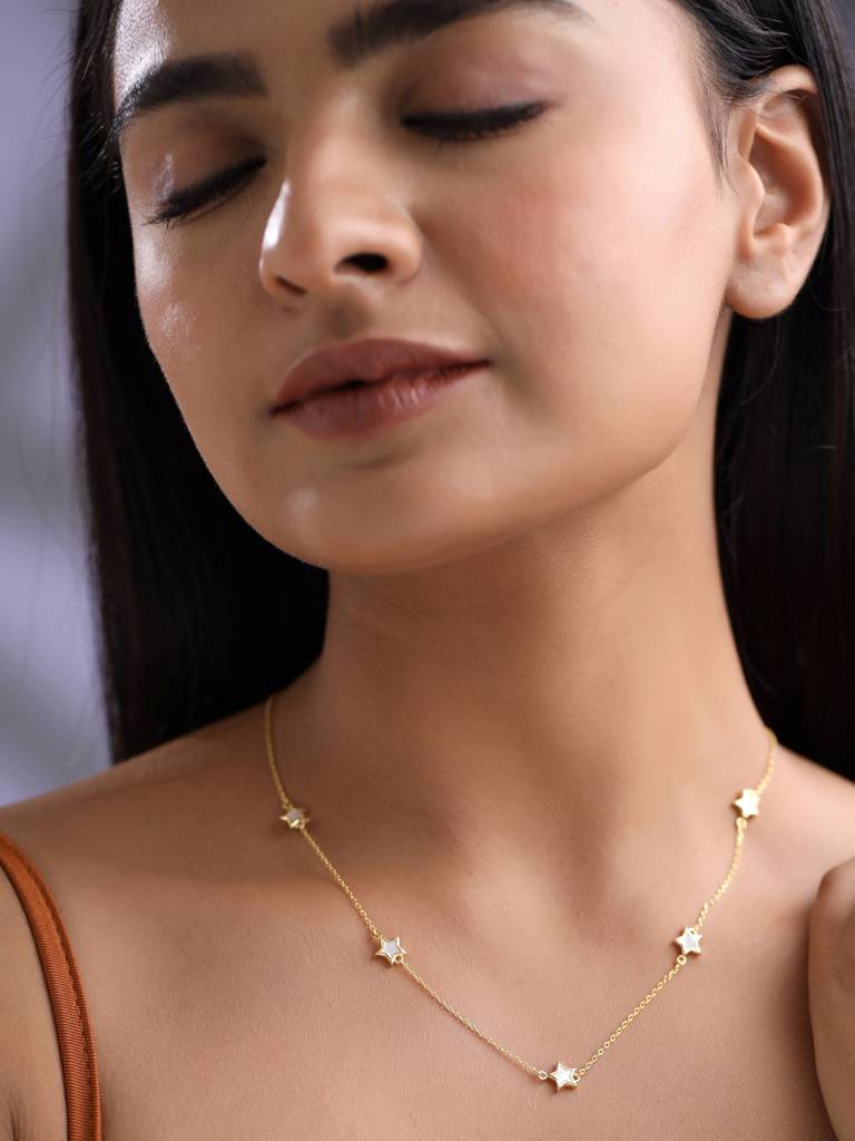Kicky And Perky 925 Sterling Silver Mother Of Pearl Necklace -Vsilijn010 : VSILIJN010_G