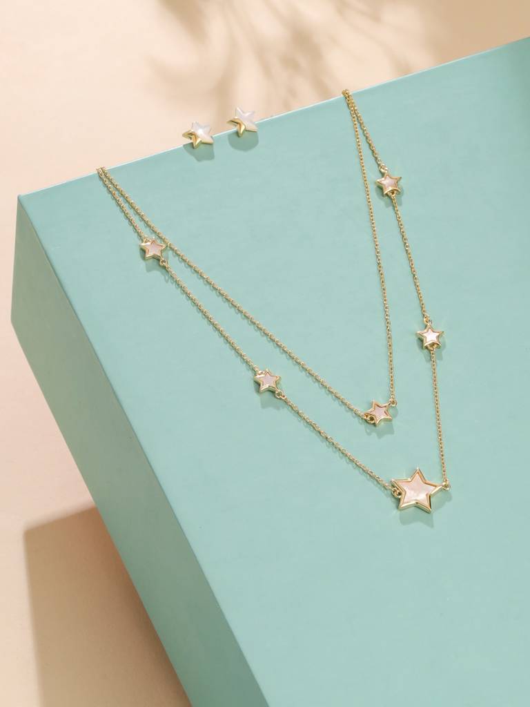 Kicky And Perky 925 Sterling Silver Mother Of Pearl Necklace And Earring Set -Vsilijns002 : VSILIJNS002_G