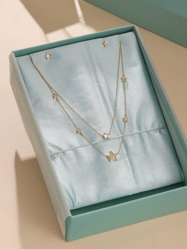 Kicky And Perky 925 Sterling Silver Mother Of Pearl Necklace And Earring Set -Vsilijns002 : VSILIJNS002_G