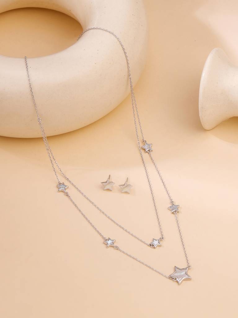 Kicky And Perky 925 Sterling Silver Mother Of Pearl Necklace And Earring Set -Vsilijns002 : VSILIJNS002_S