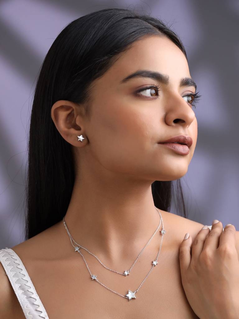 Kicky And Perky 925 Sterling Silver Mother Of Pearl Necklace And Earring Set -Vsilijns002 : VSILIJNS002_S