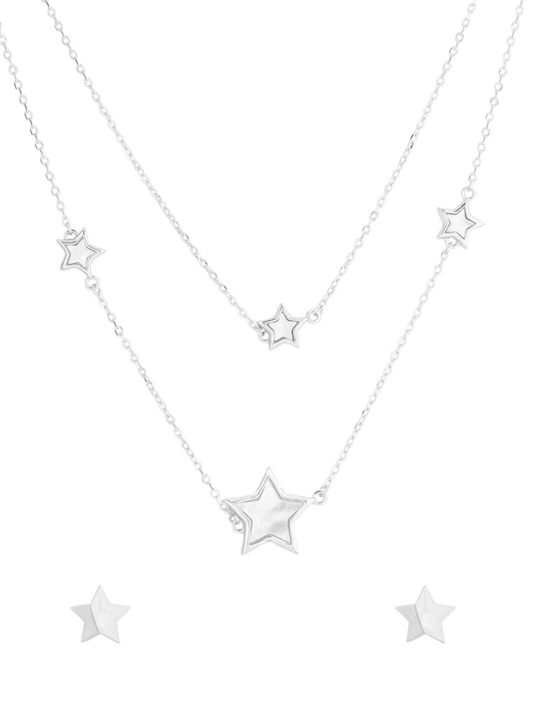 Kicky And Perky 925 Sterling Silver Mother Of Pearl Necklace And Earring Set -Vsilijns002 : VSILIJNS002_S