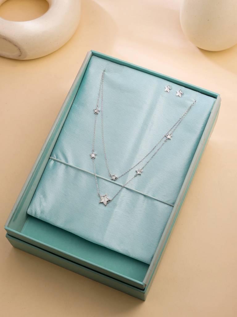 Kicky And Perky 925 Sterling Silver Mother Of Pearl Necklace And Earring Set -Vsilijns002 : VSILIJNS002_S