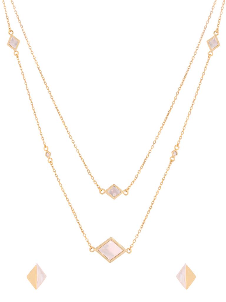 Kicky And Perky 925 Sterling Silver Mother Of Pearl Necklace And Earring Set -Vsilijns007 : VSILIJNS007_G