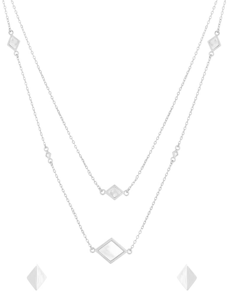 Kicky And Perky 925 Sterling Silver Mother Of Pearl Necklace And Earring Set -Vsilijns007 : VSILIJNS007_S