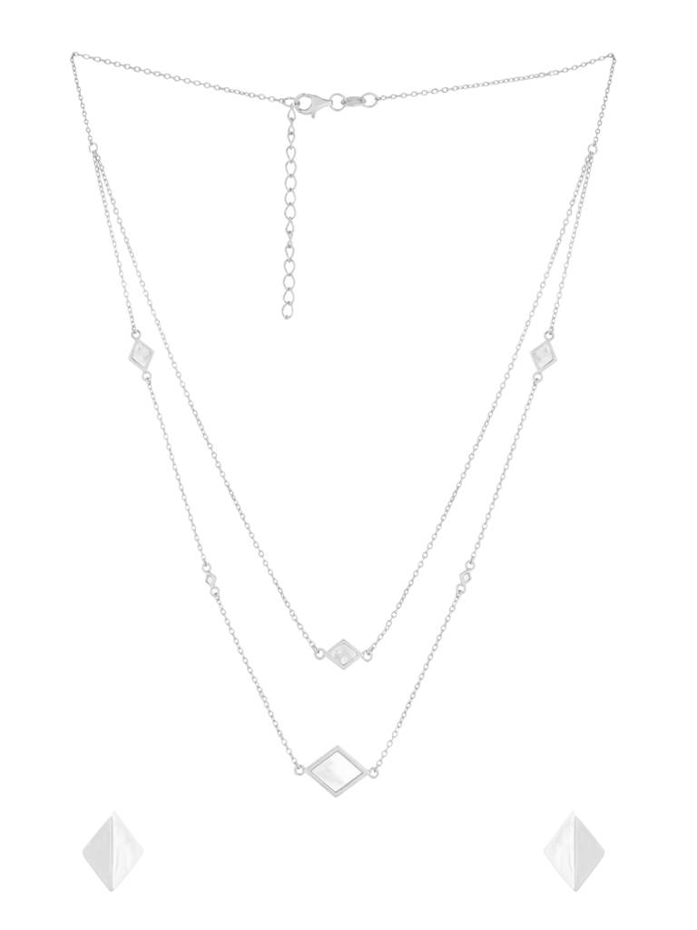 Kicky And Perky 925 Sterling Silver Mother Of Pearl Necklace And Earring Set -Vsilijns007 : VSILIJNS007_S
