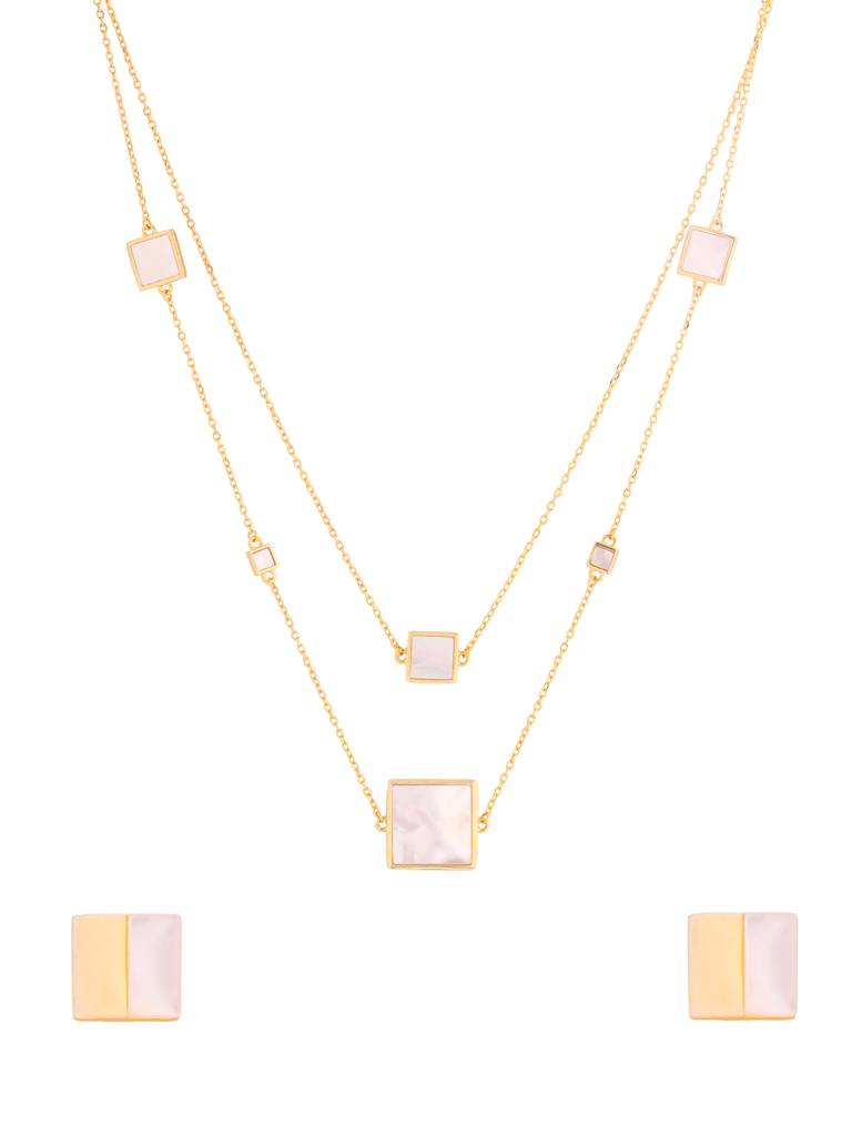 Kicky And Perky 925 Sterling Silver Mother Of Pearl Necklace And Earring Set -Vsilijns013 : VSILIJNS013_G