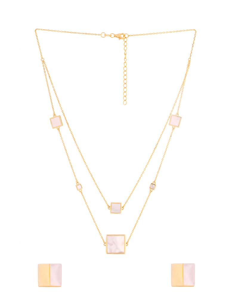 Kicky And Perky 925 Sterling Silver Mother Of Pearl Necklace And Earring Set -Vsilijns013 : VSILIJNS013_G