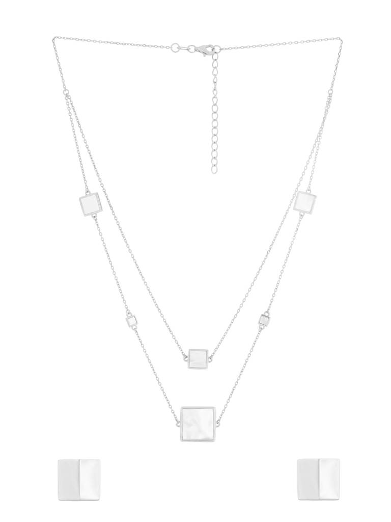 Kicky And Perky 925 Sterling Silver Mother Of Pearl Necklace And Earring Set -Vsilijns013 : VSILIJNS013_S