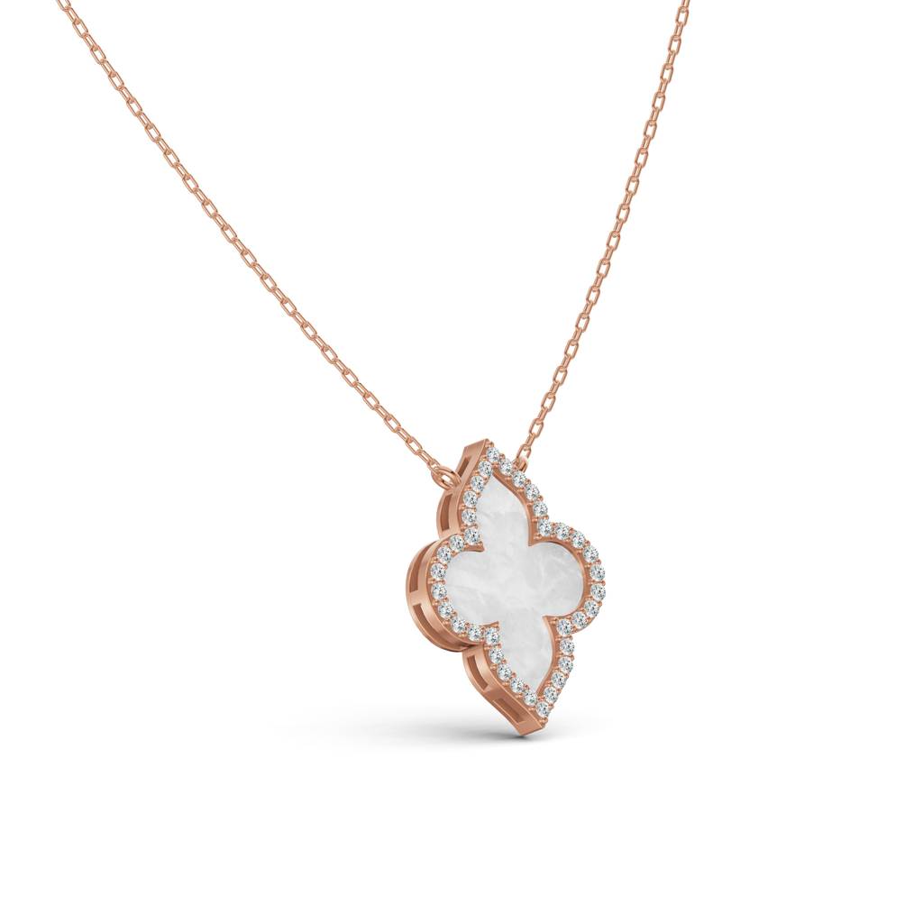 14K Rose Gold Radiant Mother Of Pearl Clover Diamond Chain : W-CH0000253-14K-RS