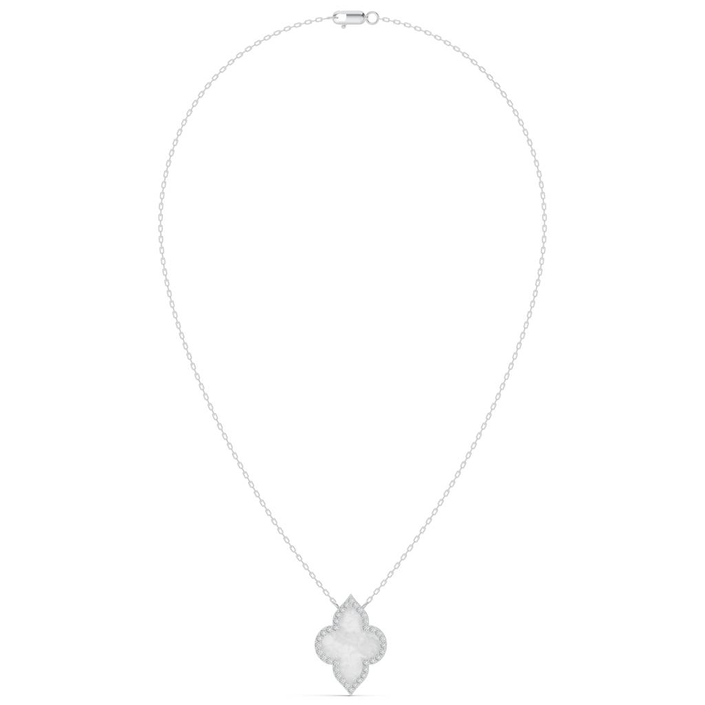 14K Rose Gold Radiant Mother Of Pearl Clover Diamond Chain : W-CH0000253-14K-RS