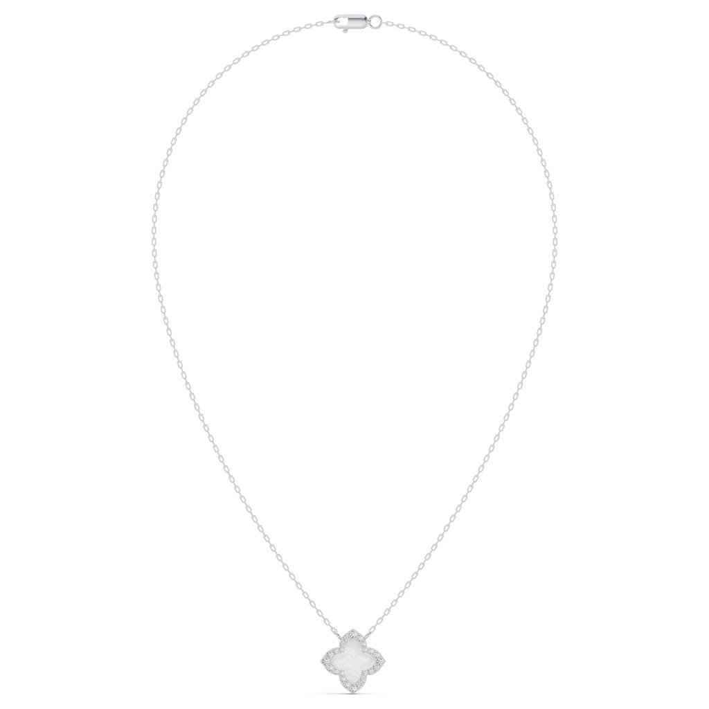 14K Rose Gold Lustre Mother Of Pearl Clover Diamond Chain : W-CH0000313-14K-RS