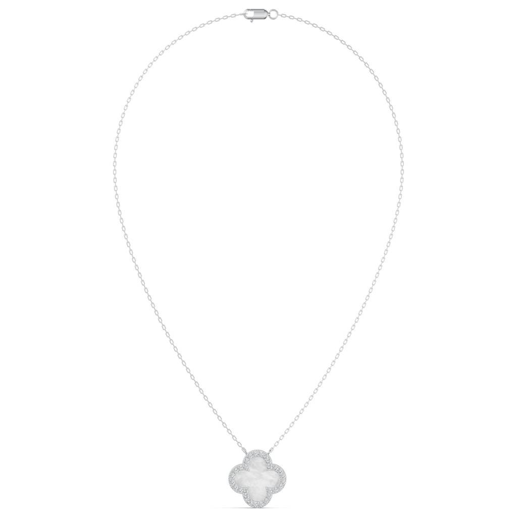 14K Rose Gold Mother Of Pearl Clover Diamond Chain : W-CH0000317-14K-RS