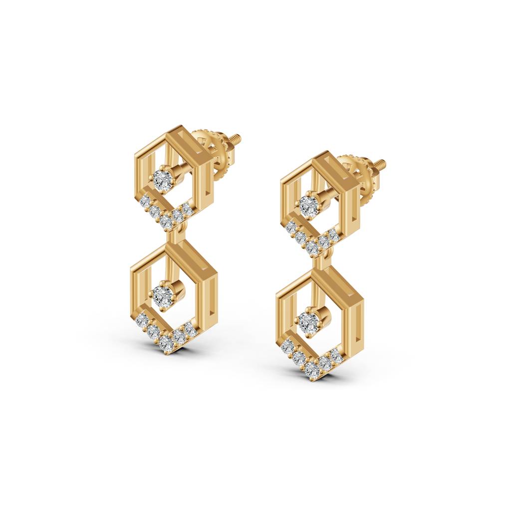 9K Yellow Gold Hexa Link Diamond Drop Earrings : W-DR0000410-9K-YL