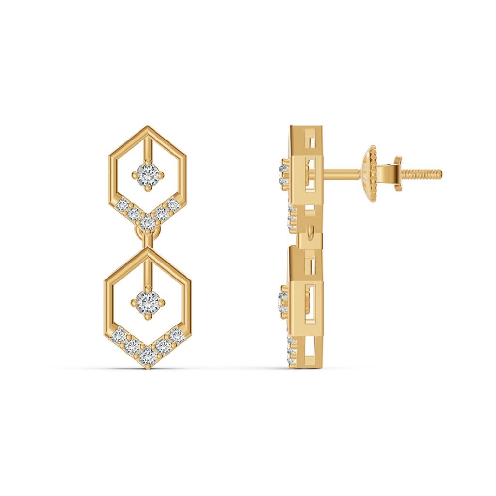 9K Yellow Gold Hexa Link Diamond Drop Earrings : W-DR0000410-9K-YL