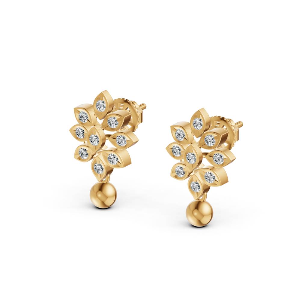 Yellow Gold Blooming Aura Diamond Drop Earrings : W-DR0000476-14K-YL