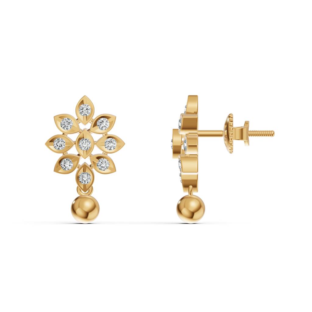 Yellow Gold Blooming Aura Diamond Drop Earrings : W-DR0000476-14K-YL