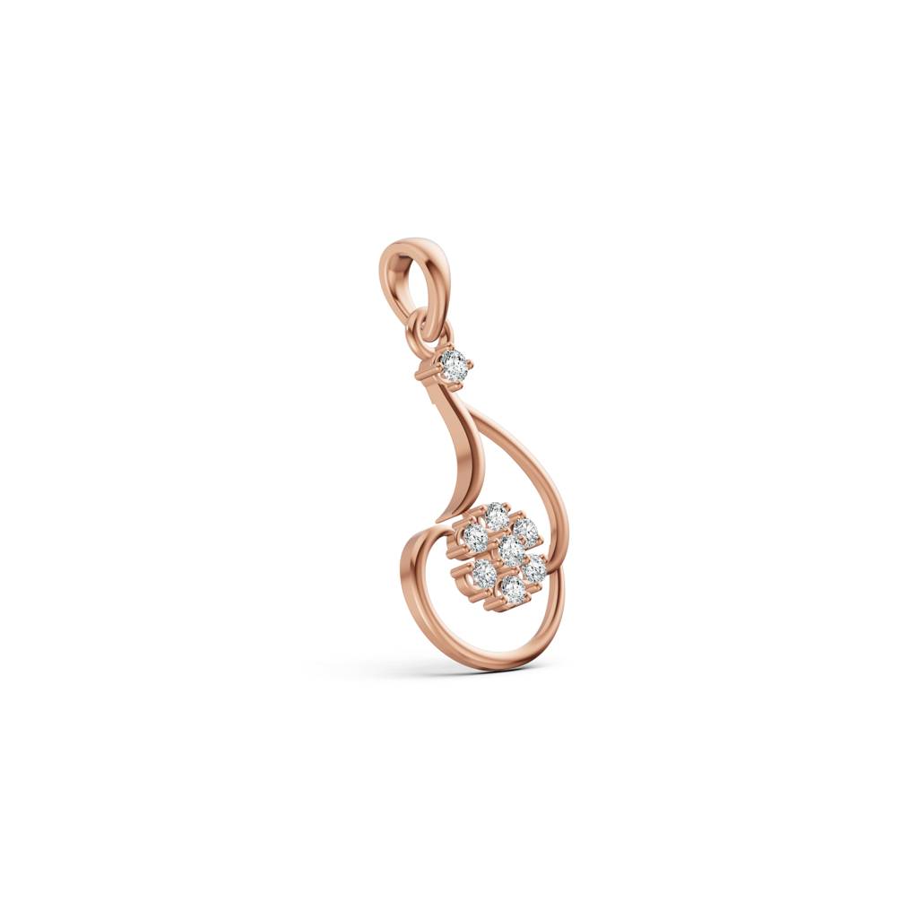 14K Rose Gold Floral Curve Diamond Pendant : W-PD0000168-14K-RS