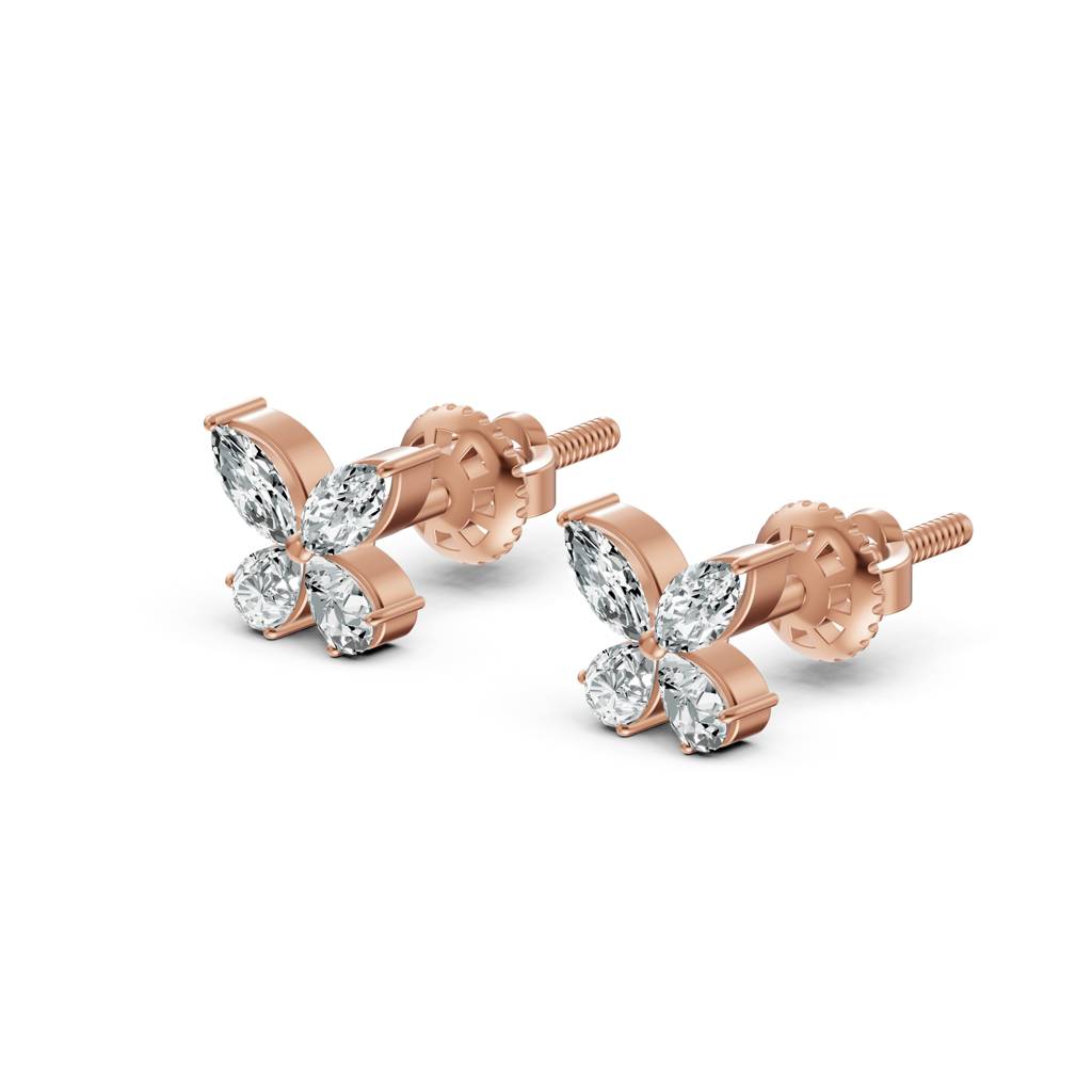14K Rose Gold Marquise Petal Diamond Stud Earrings : W-ST0001245-A-14K-RS