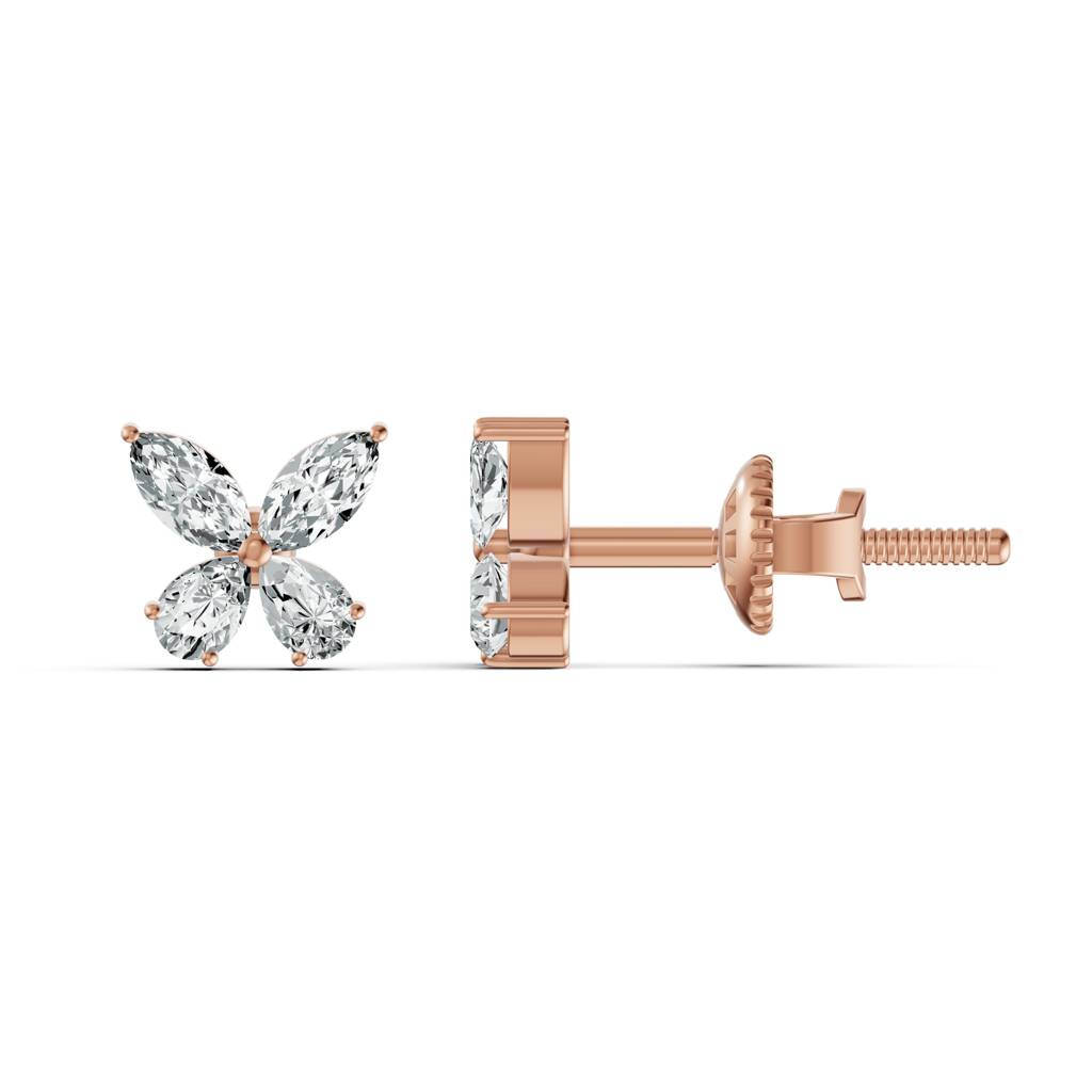 14K Rose Gold Marquise Petal Diamond Stud Earrings : W-ST0001245-A-14K-RS