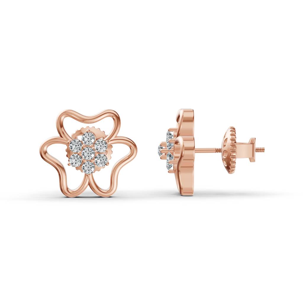 14K Rose Gold Diamond Flower Stud Earrings : W-ST0001498-14K-RS