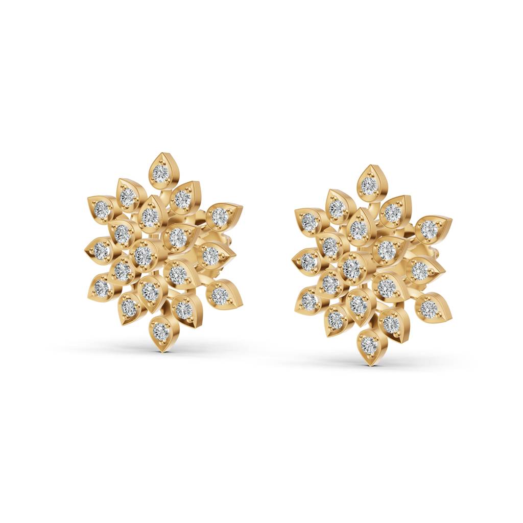 9K Yellow Gold Floral Radiance Diamond Stud Earrings : W-ST0001840-9K-YL